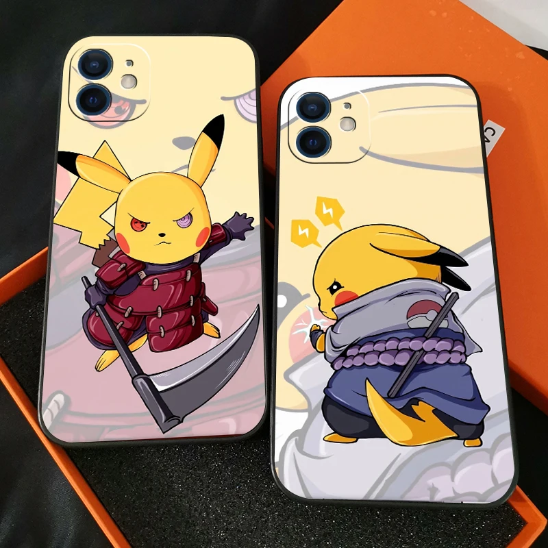 

Pokémon Pikachu Phone Case For Funda iPhone 13 11 Pro Max 12 Mini X XR XS Max 6 6s 7 8 Plus Liquid Silicon Black Silicone Cover