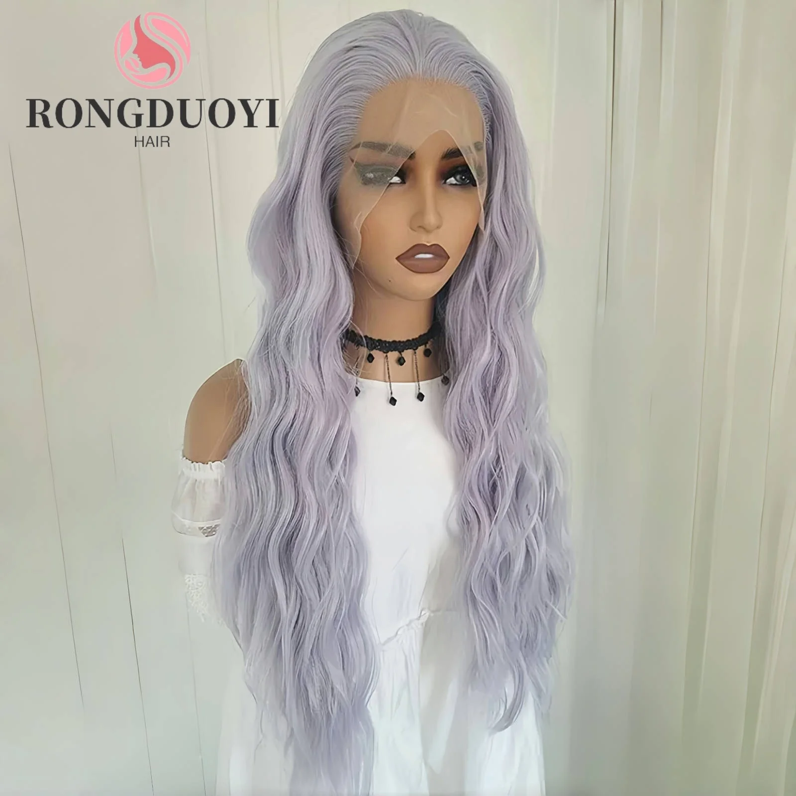 Серебристо-фиолетовый парик длинные вьющиеся синтетические кружевные передние