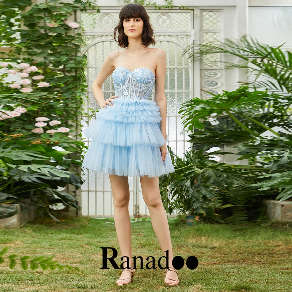 

Ranadoo Evening Dress Knee Length Sweetheart Tiered Appliques Illusion Zipper Tulle Homecoming Robe De Ball Stretch Personalised