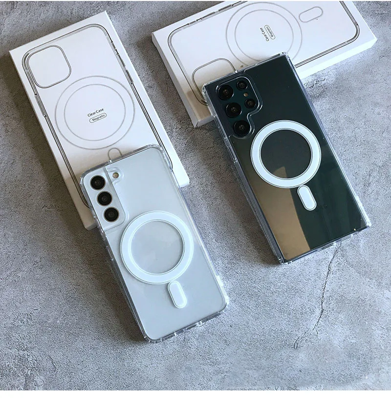 

Magnetic Charging Case For Samsung S22 Ultra 22 Plus Transparent Clear Mobile Phone Magsafe Charger Cover For Galaxy S22Ultra