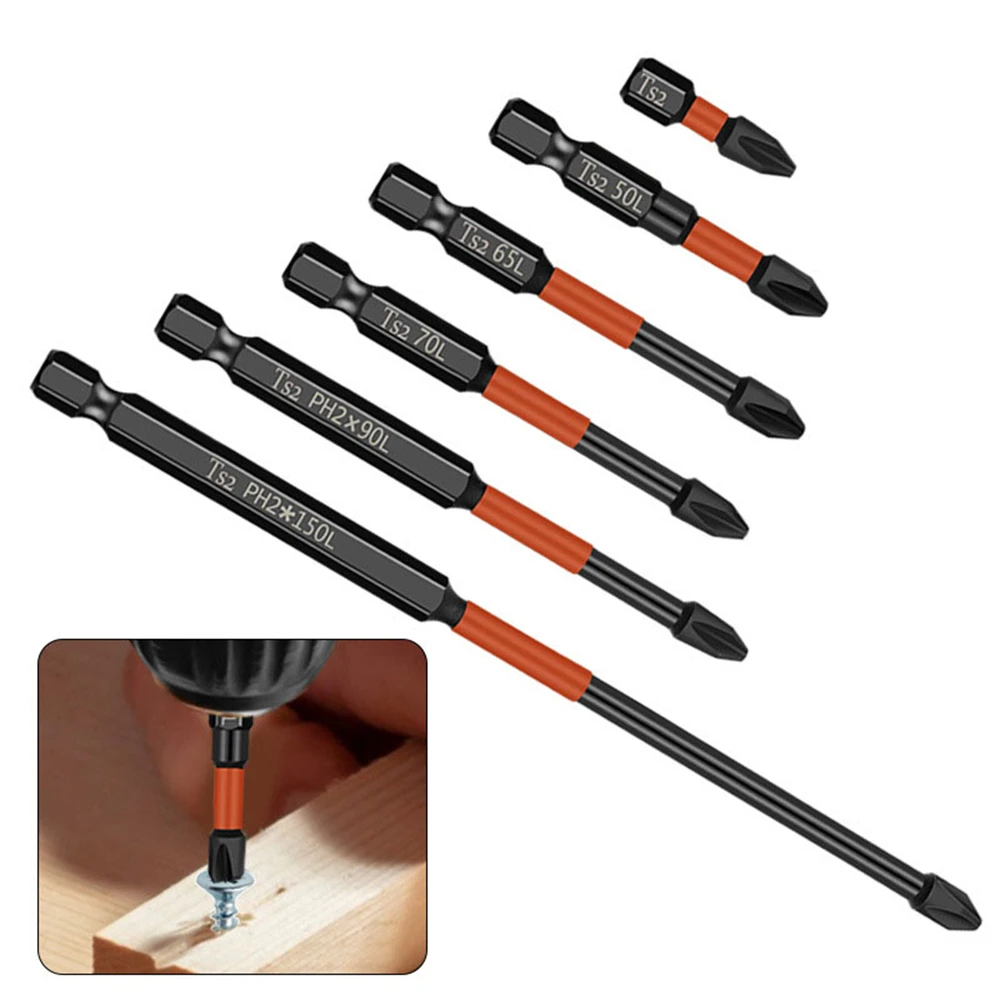 

6pcs Electric Screwdriver Magnetic Batch Head Cross S2 Alloy Steel High Hardness Non-slip Driver Hand Tools Set 25-150mm Impact