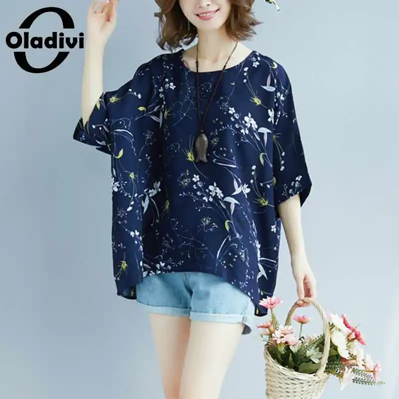 

Oladivi Oversize Oversized Fashion Print Casual Loose Blouses Women Batwing Sleeve Tops Summer 2022 New Shirts Tunic Blusas 6XL