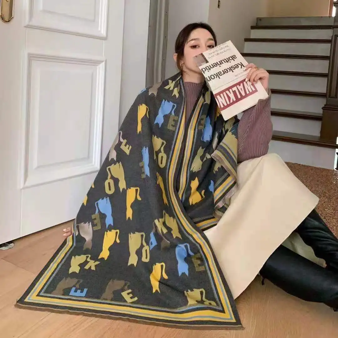 

2022 шарф, женский роскошный кашемировый зимний теплый толстый одеяло, шейный платок, шаль, хиджаб, женский длинный шарф из пашмины