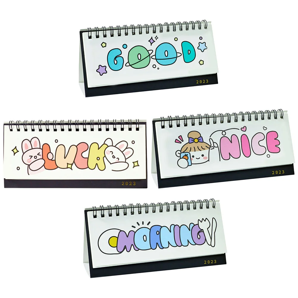 

4Pcs Cartoon Calendar Convenient Desk Calendar Household Monthly Calendar Office Supply
