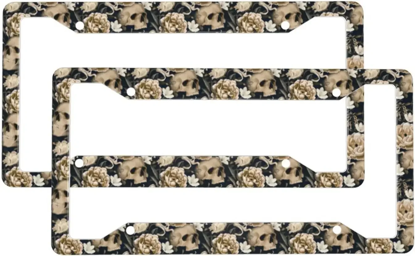 Рамка для номерного знака автомобиля с цветочным рисунком черепа 2-упаковка