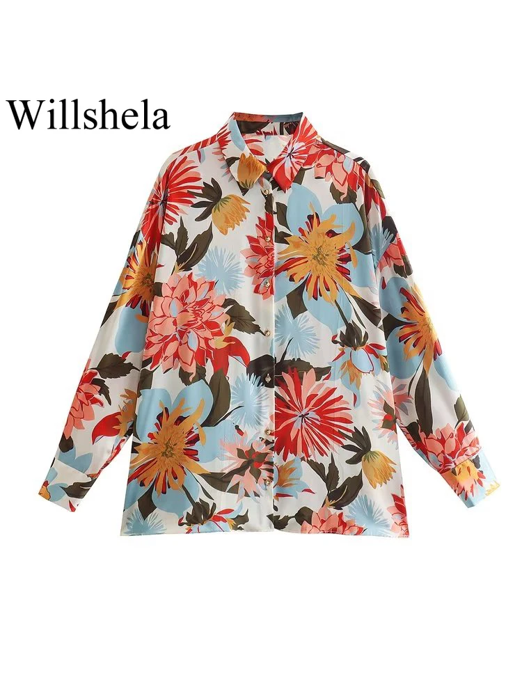 

Willshela Women Fashion Floral Printed Single Breasted Blouse Vintage Long Sleeve Lapel Neck Female Chic Lady Shirts Outfits