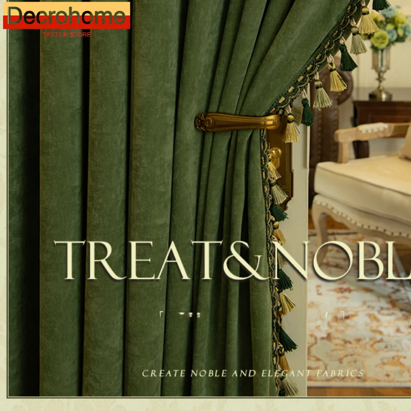 

Curtains for Living Dining Room Bedroom American Retro Full Blackout Chenille New French Style High-end