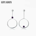 Женские серьги-кольца из серебра 2021 пробы, с натуральным аметистом