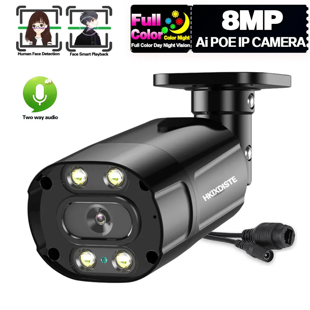

4K Color Night Vision IP POE Camera Outdoor Waterproof 2 Way Audio 5MP CCTV Bullet Camera Video Surveillance HD 8MP XMEYE IP Cam