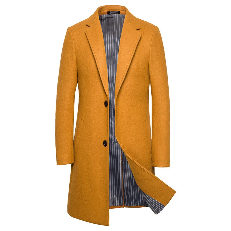 

Men's Autumn and Winter New Solid Color Slim Casual Mid-length Woolen Long-sleeved Coat Jacket 6 Optional Plus Size M-6XL Woolen