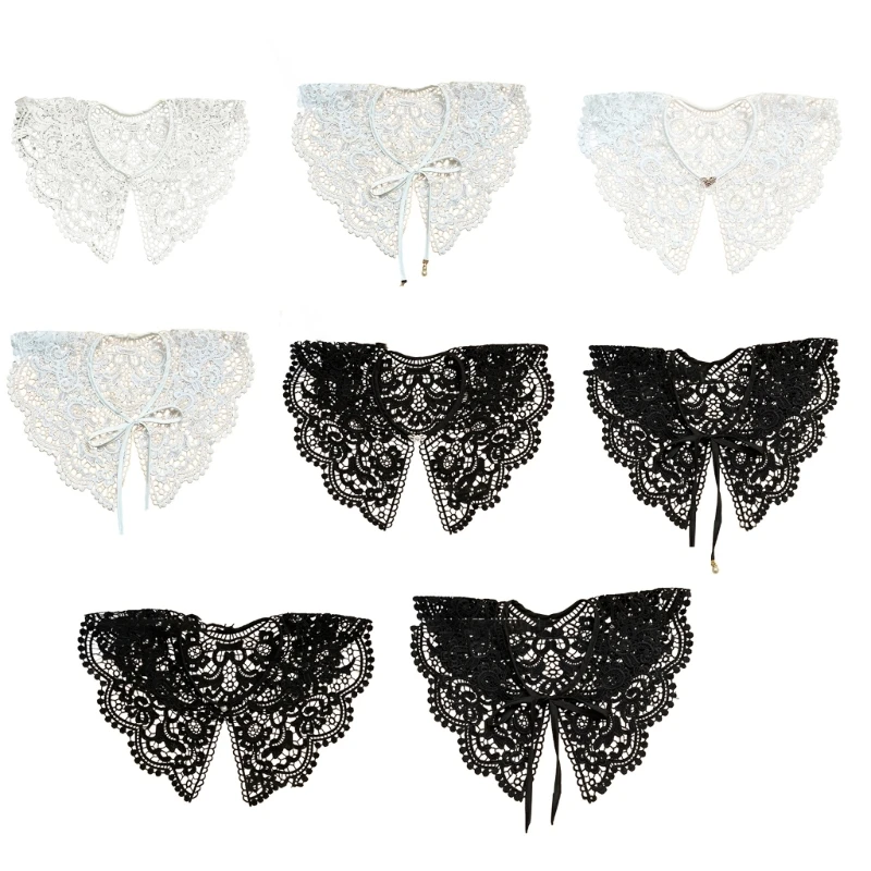 

Lace Collar Women False Collar Lace up Embroidery Collar Dickey Collar Hanfu Faux Collar Detachable Collar for Dress