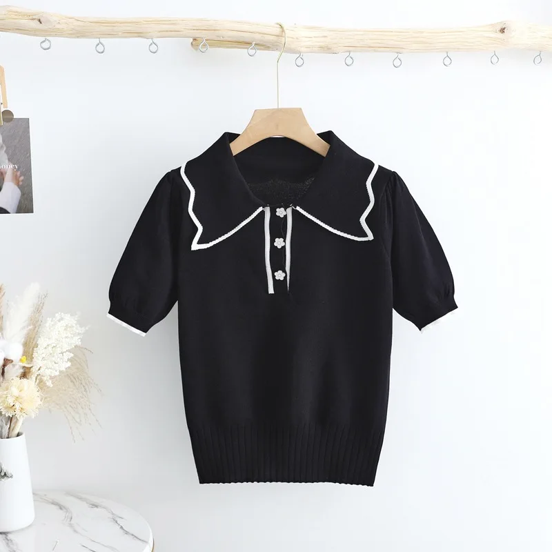 

Knitwear short sleeved t-shirt women's new summer top WHITE