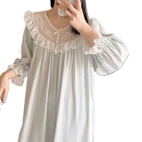 womens vintage nightgown long sleeve lounge lace palace nightdress soft cotton mesh breathable sleepwear home dress dropshipping