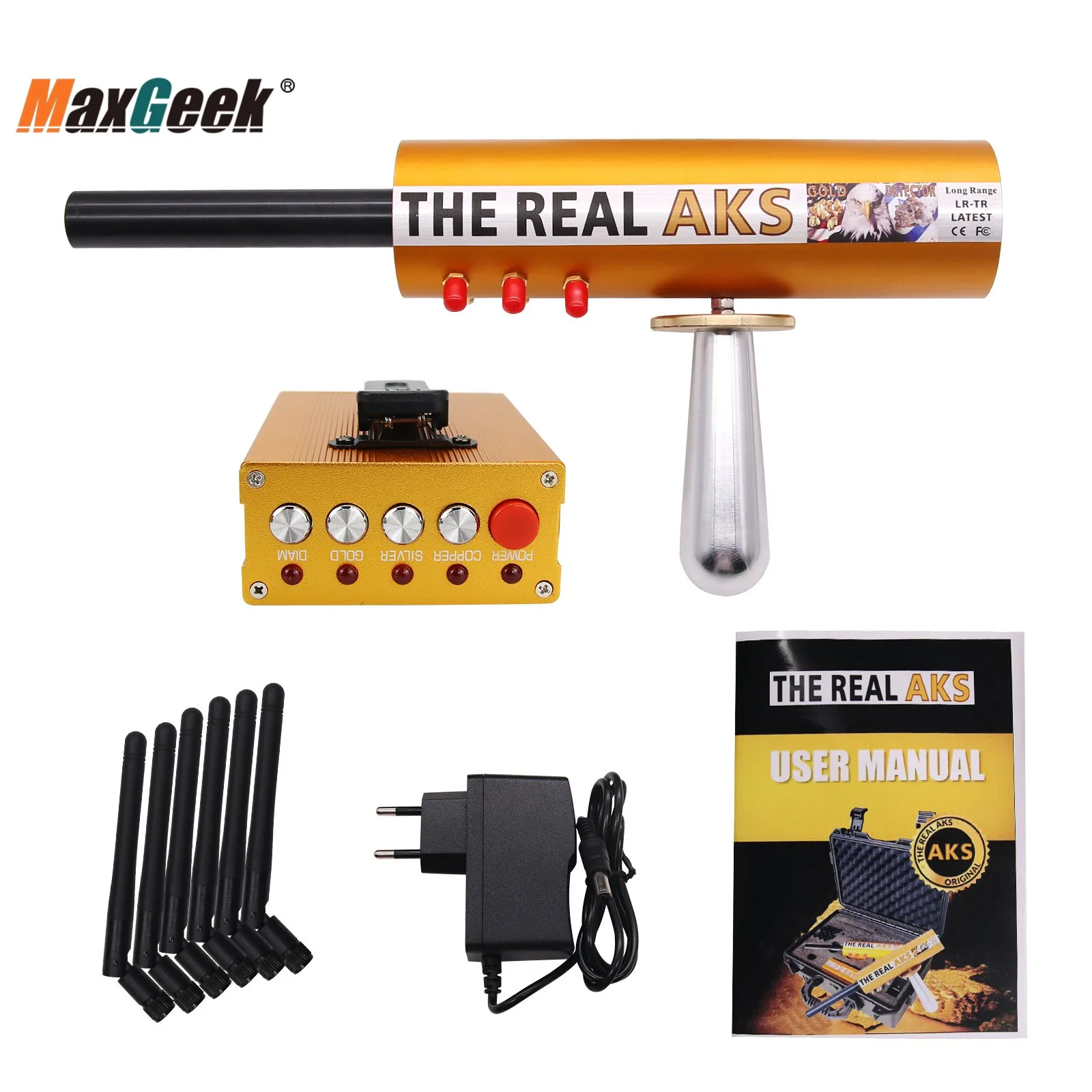 Фото Профессиональный металлоискатель Maxgeek The Real AKS с большим радиусом действия, 6 антенн, подземный золотоискатель, дальность поиска 1200 м, глубин... №2