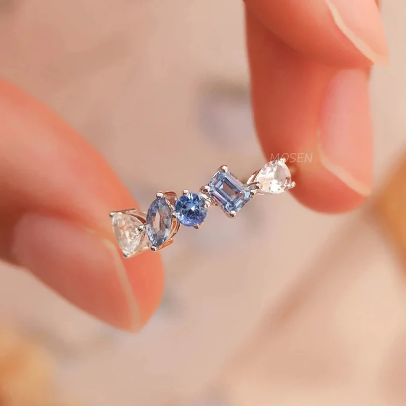 

Trendy Women Band Finger Rings Blue Cubic Zircon Elegant Wedding Anniversary Female Open Ring Statement Jewelry Wholesale