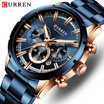 Curren Men's Watch Blue Dial Stainless Steel Band Date Mens Business Male Watches Waterproof Luxuries Men Wrist Watches for Men 1