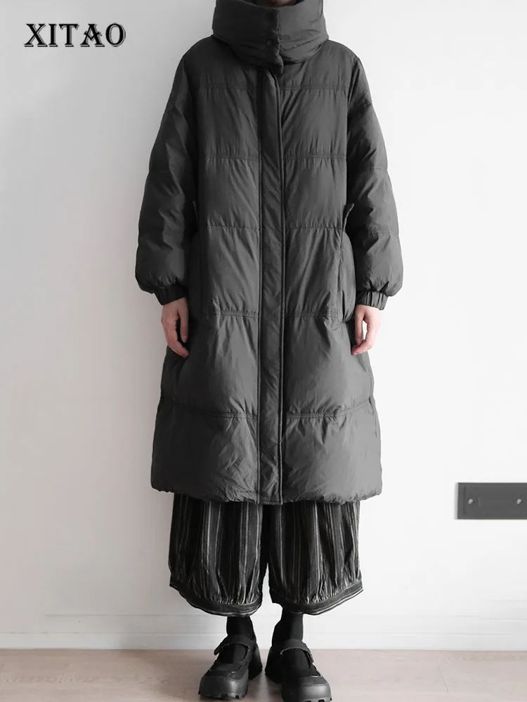 

XITAO однотонное однобортное пуховое пальто с капюшоном и карманами, модель 2022 года, зимнее Новое поступление, Повседневная модная одежда ...