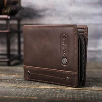 genuine leather luxruy brand designer slim wallet rfid for men boys vintage cowhide purse zipper coin pocket case