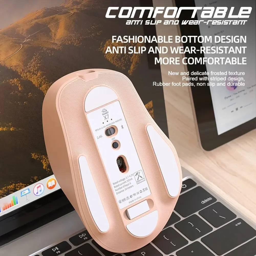 Беспроводная мышь X7 розового цвета с Bluetooth двухрежимный бесшумный дизайн линейка