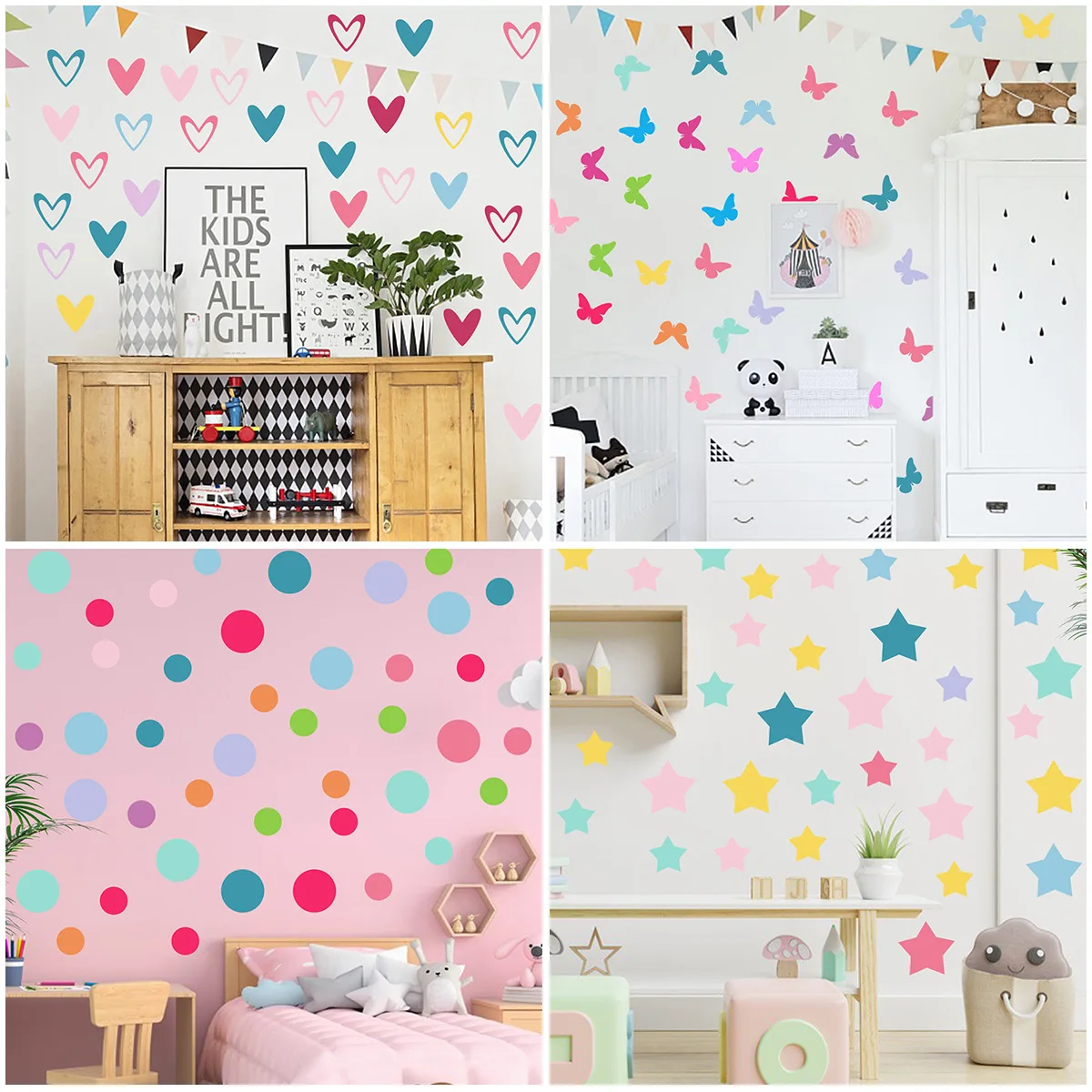 

Rainbow Color Dots butterfly star Wall Sticker For Kids Room Children Home Decor Decals Creative Removable DIY Vinyl Stickers