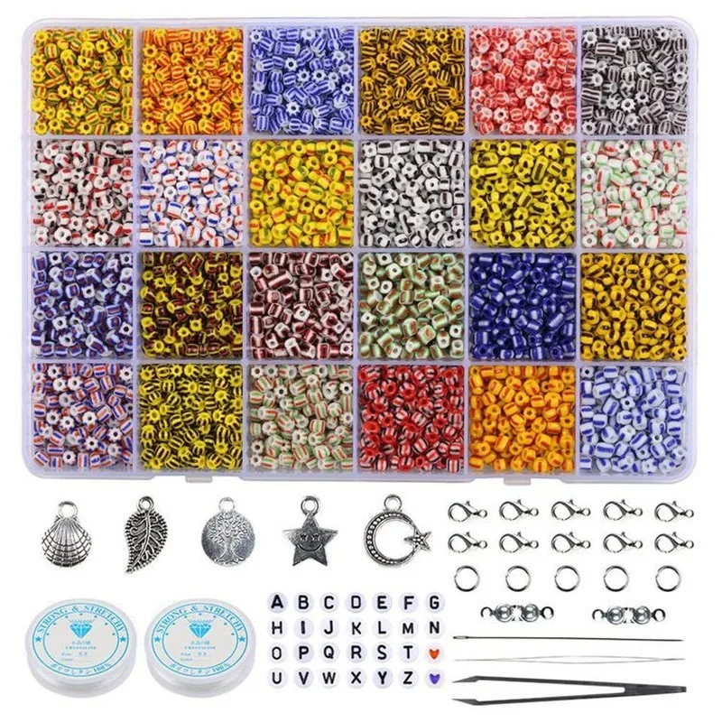 

24 Colors Glass Czech Seed Beads KIt with Pendant Needle Thread Jewelry Findings for Craft Bracelet Necklace Earrings Making
