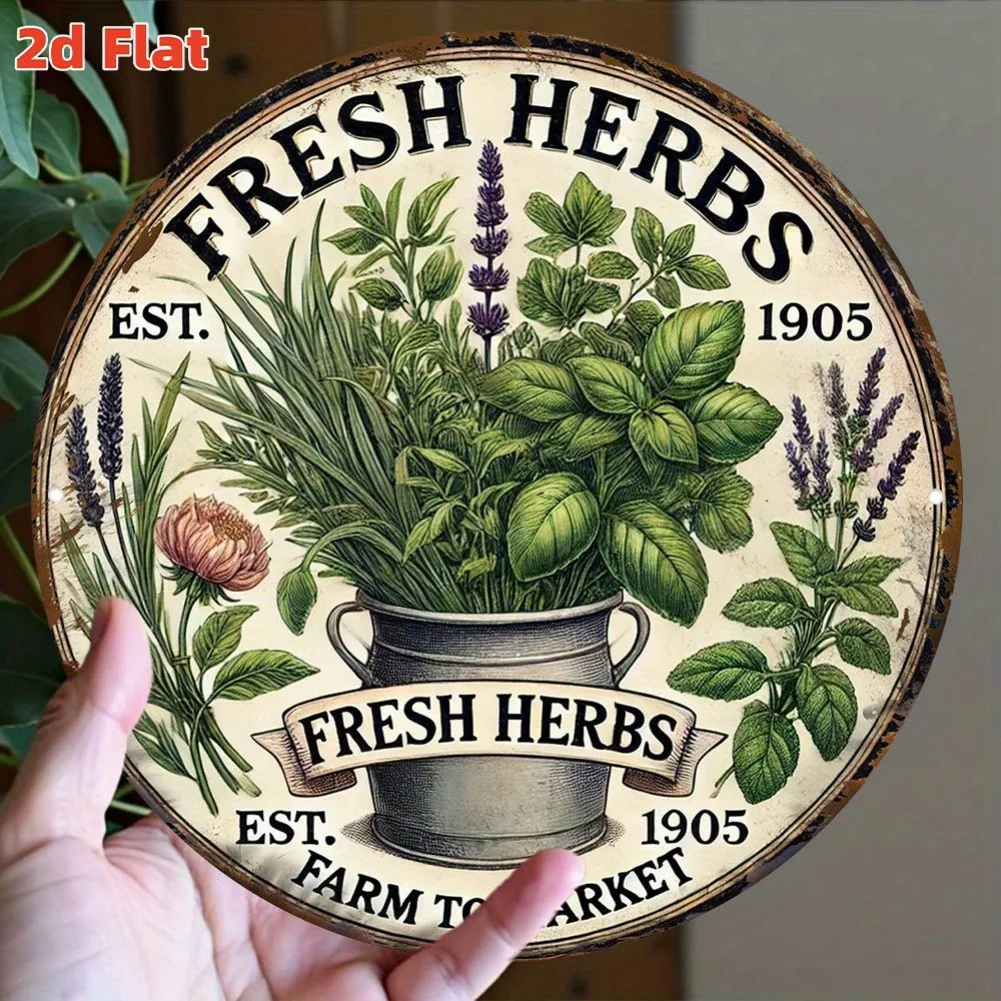 

Винтаж круглый алюминиевый садовый знак с травами