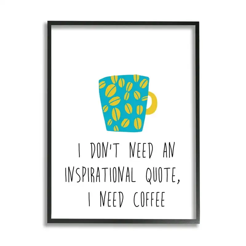 

Industries Need Coffee Funny Bean Patterned Mug Typography Graphic Art Black Framed Art Print Wall Art, Design by J. Weiss