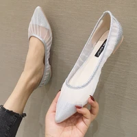 wedding bling pointed toe breathable mesh moccasins women shoes fairy glitter slip on ballet flats woman loafers mujer pisos2020