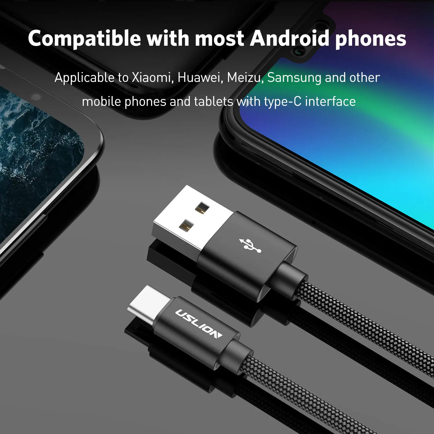 Uslion Usb Type-c Кабель 3a Для Быстрой Зарядки И Синхронизации Данных Samsung S23 S21 Xiaomi Mi 13 Huawei