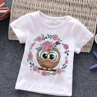 kids girl t shirt summer baby greeting card cute owl with flowers tops toddler tees clothes children cartoon t shirt casual wear