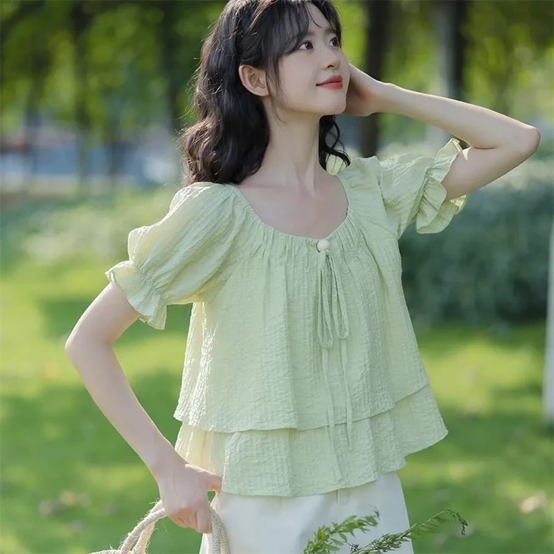 Женская шифоновая блузка с коротким рукавом свободная прозрачная цветочным