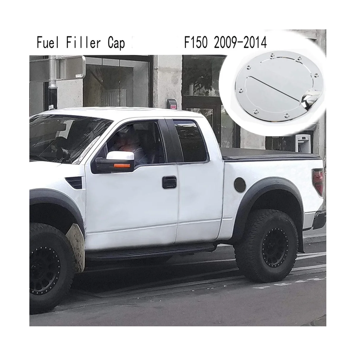 

Car Door Gas Fuel Filler Cap Cover Trim Fuel Tank Cap for Ford F150 2009-2014 Silver