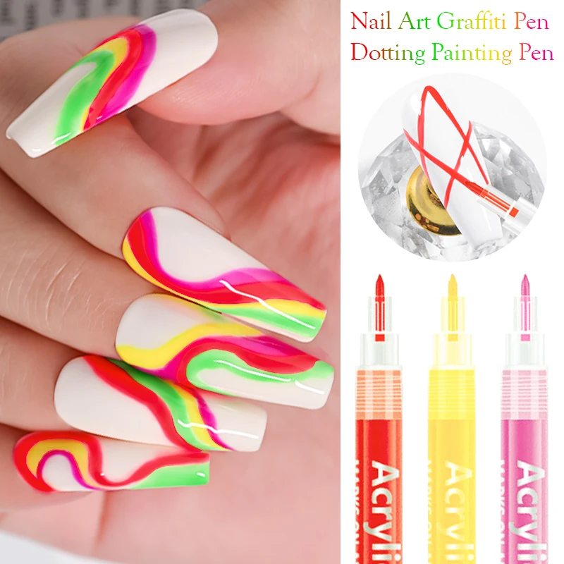 

1 Pc Nail Art Graffiti Pen Colorful UV Gel Polish Design Dot Painting Detailing Pen Brushes DIY Nail Art Adorn Tools