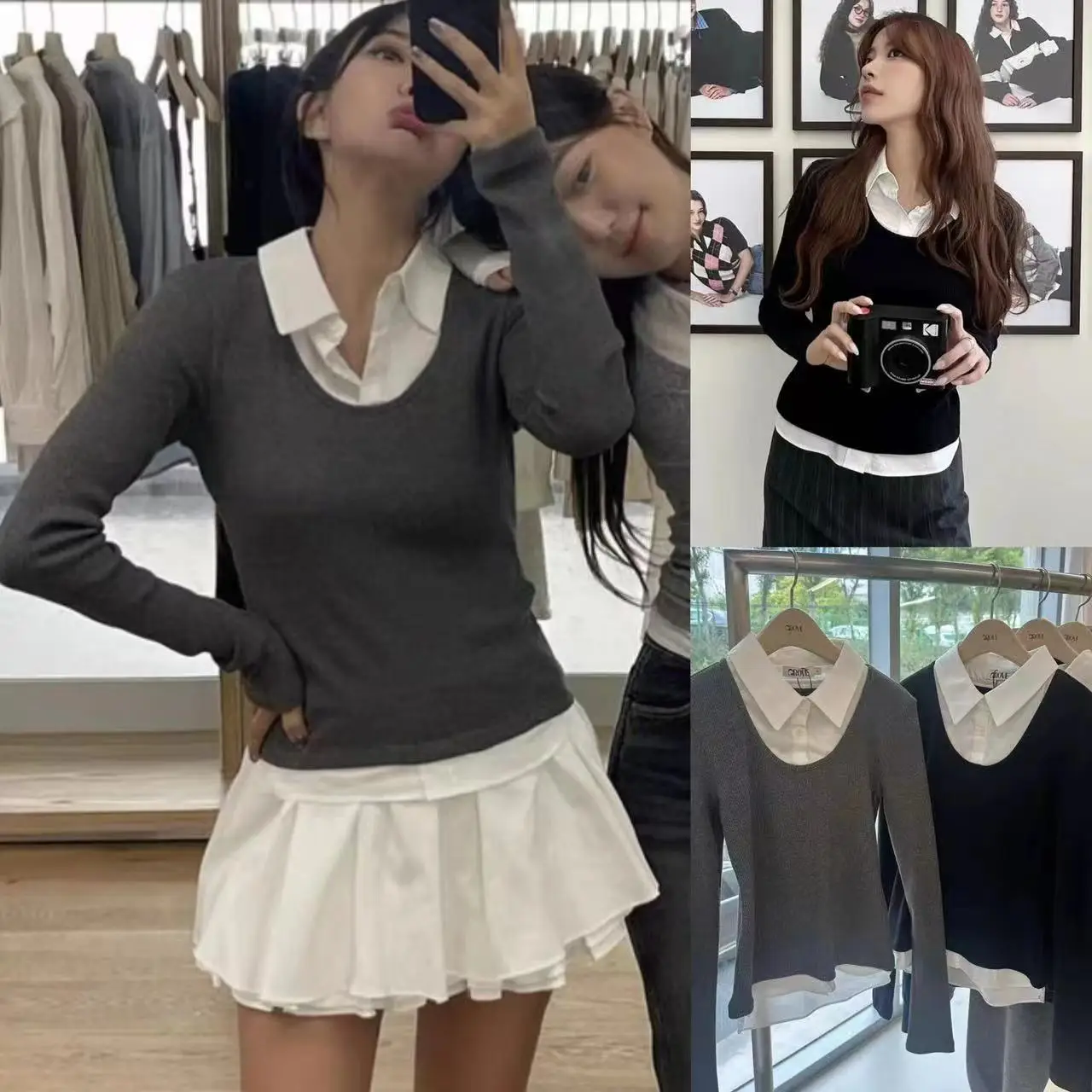 В наличии! * E24 Осенние новые приталенные Рубашки Стиле Ретро контрастных цветов