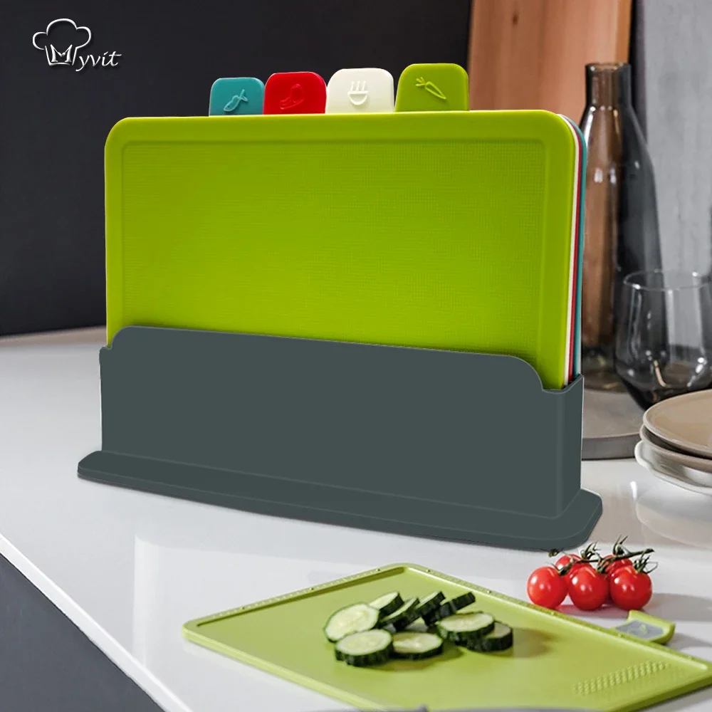 

Board with Holder Chrismas Cutting Boards for Kitchen Non-Slip Anti Bacterium Plastic Chopping Block Dishwasher Safe Pizza stora