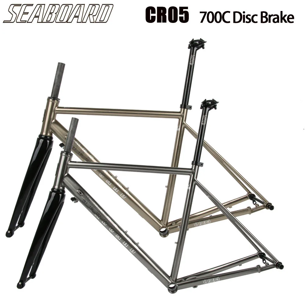 

700C SEABOARD CR05 Road Bike Frame with Carbon Fork Chrome HeatTreatment Steel Frameset Disc Brake Thru Axle 12x142mm Frame