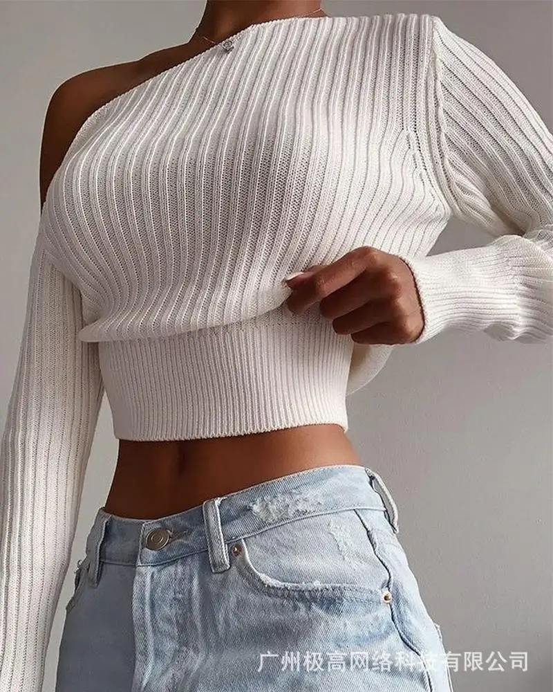 2022 New Women's Pullover Top Casual Versatile Raglan Short Sweater White