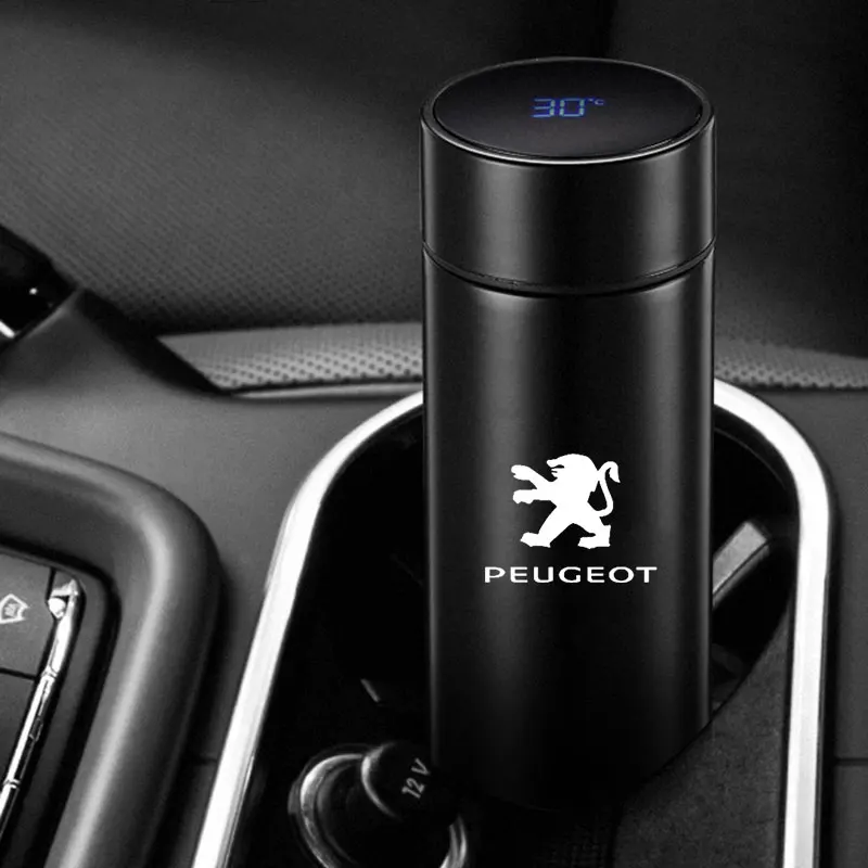 

500ML Smart Thermos Water Bottle Stainless Steel Insulation Temperature Display For Peugeot 307 308 3008 407 508 2008 5008 4008