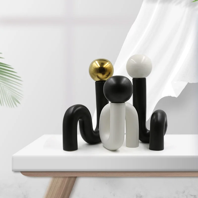 

Modern simple new ceramic vase decoration creative irregular elbow decoration contrast color ceramic crafts