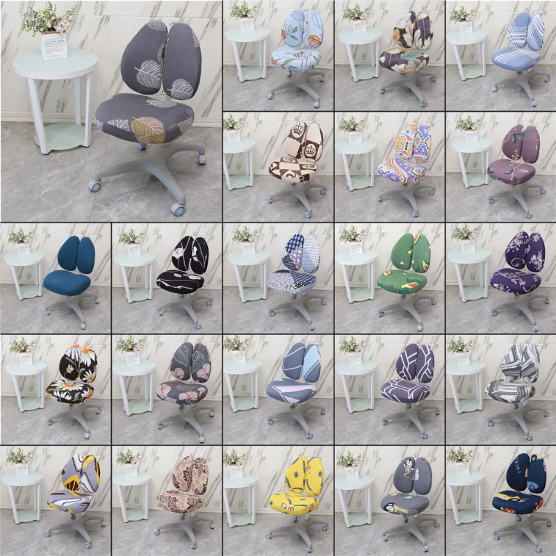 

Children Study Chair Cover Elastic Double Back Kids Student Writing Rotating Lift Chair Protector Cover Seat Backrest Case
