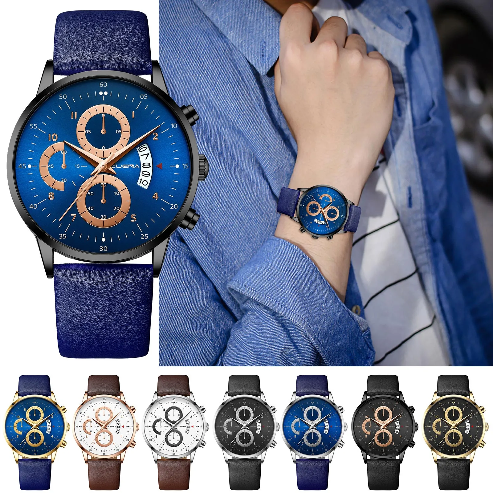 

Womens Gold Watch Small Fashion Sport Men's Stainless Steel Case Leather Band Quartz Analog Wrist Watch relógio masculino #50