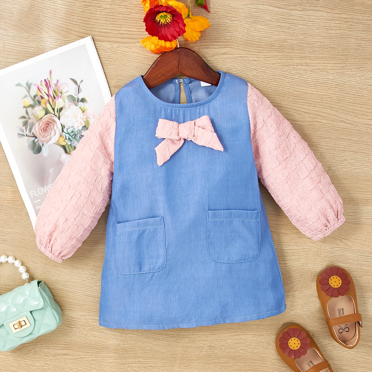 

LAPA Baby Girls Dress Loose Crew Neck Spring/Autumn Long Sleeve Cute Midi Dress