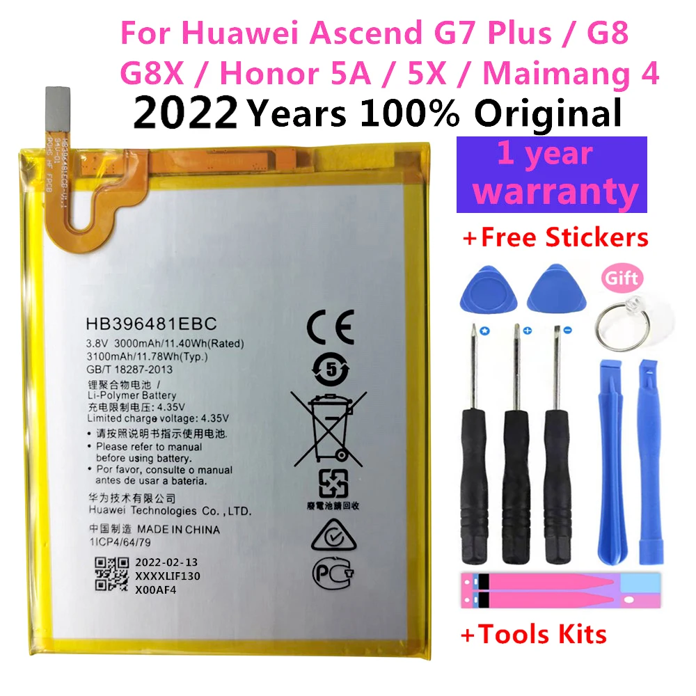 

2022 Brand new original HB396481EBC battery for Huawei GX8 RIO-L11 ASCEND G7 PLUS HONOR 5X G8 G8X RIO L03 -UL00 / TL00 / AL00
