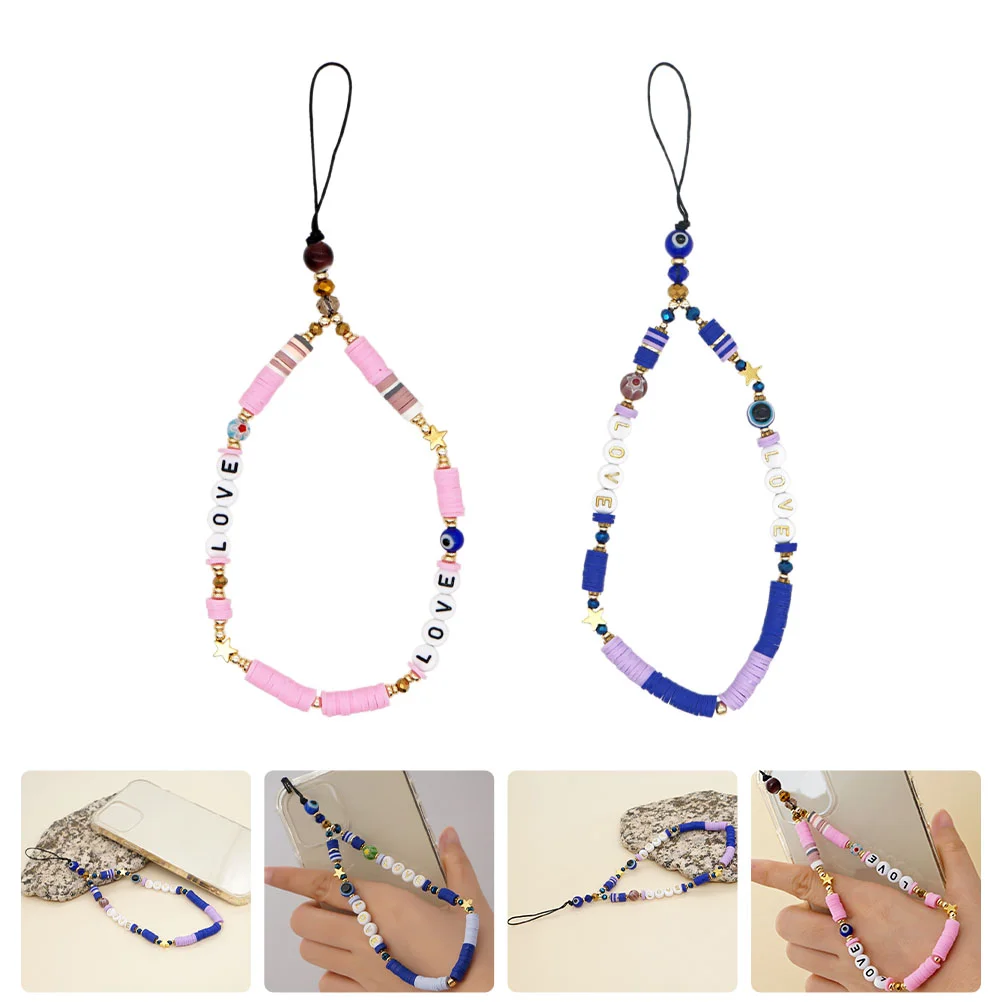 

Lanyard Beaded Chain Strap Cell Accessories Wrist Polymer Clay Lanyards Keychain Wristlet Key Hand Charm Decor Rope Mobile Beads
