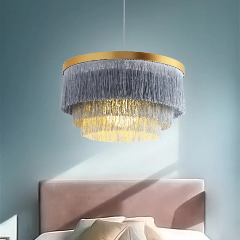 

Nordic pink chandelier Dining room Kitchen Round lamp tassel Dreative boho lighting girl room light art decorative chandelier
