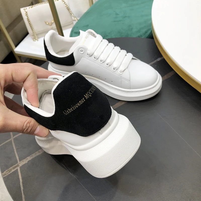 2023 Spring Autumn Classic Leisure Sports Sneakers Shoes Leather Thick Bottom Flat  Lace-up Women's Inner Heigh tening Platform