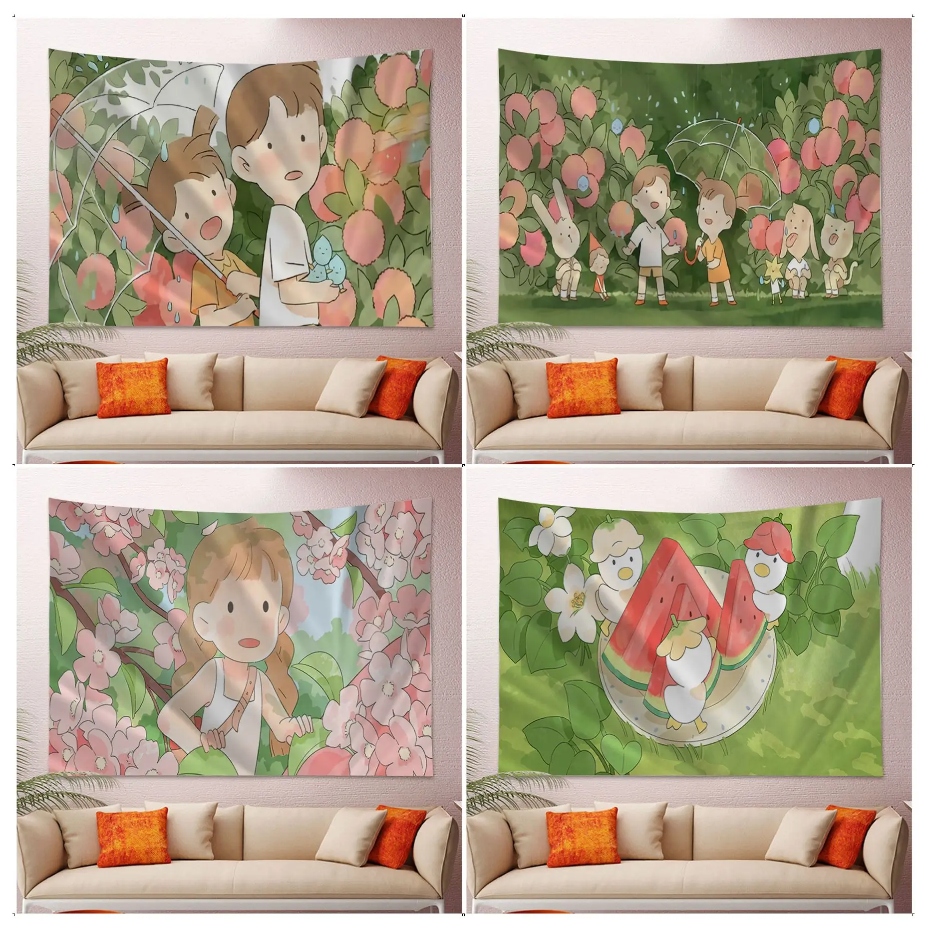 

Kawaii Summer Pink Anime Wall Tapestry Wall Hanging Decoration Household Kawaii Room Decor