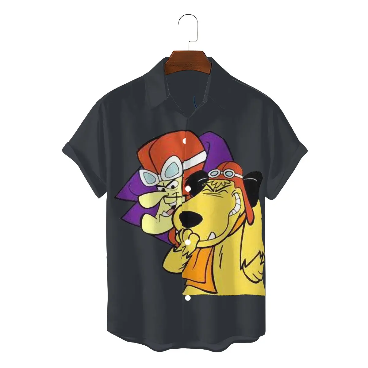 

Smile 2022 Men Novelty Hawaii Shirts Wacky Races 1968 Anime TV Series Square Neck Short Sleeve Single breasted 3D Shirt