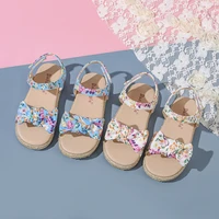 children pink floral sandals girls blue sandal 2022 summer kids new comfortable soft cuhk floral bows beach shoes
