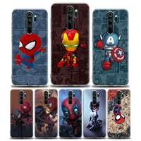 spiderman captain america iron man clear phone case for xiaomi redmi note 8pro 11 10 9 8 pro 7 8a 10s 11 k40 pro soft cute cover